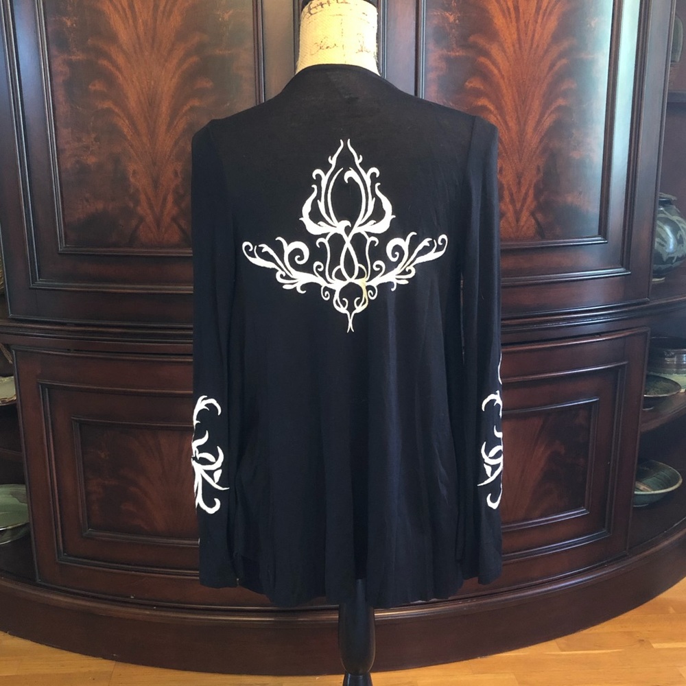 Embroidered open-front cardigan